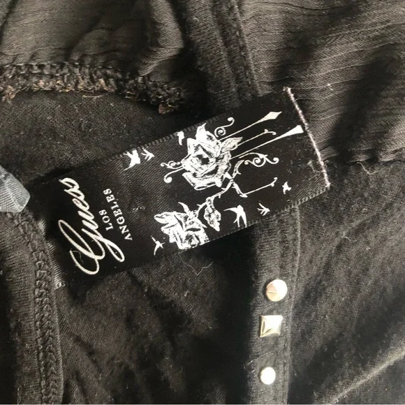 Guess Black Knit Top with Puff Sleeves and Stud Accents - Picture 5 of 5